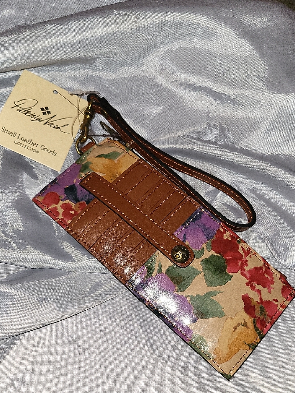 Patricia Nash Alanna Frhydrg Floral Leather Wristlet Wallet in Brown Multi